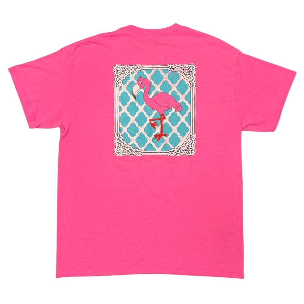 Southern Chics Pink Flamingo 90s Y2K Girlie Bright T Shirt Gildan Beach Sz L